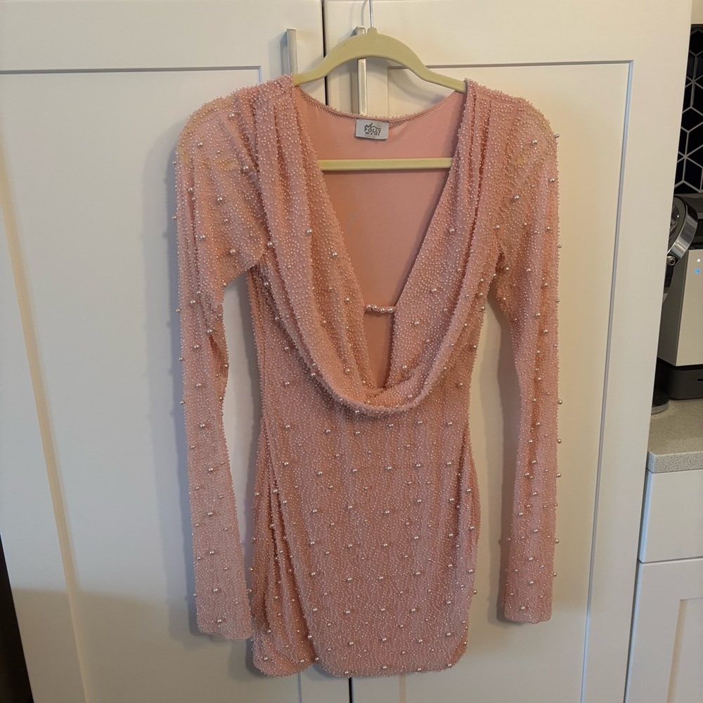 Oh Polly NICE Long Sleeve Deep Plunge Mini Dress